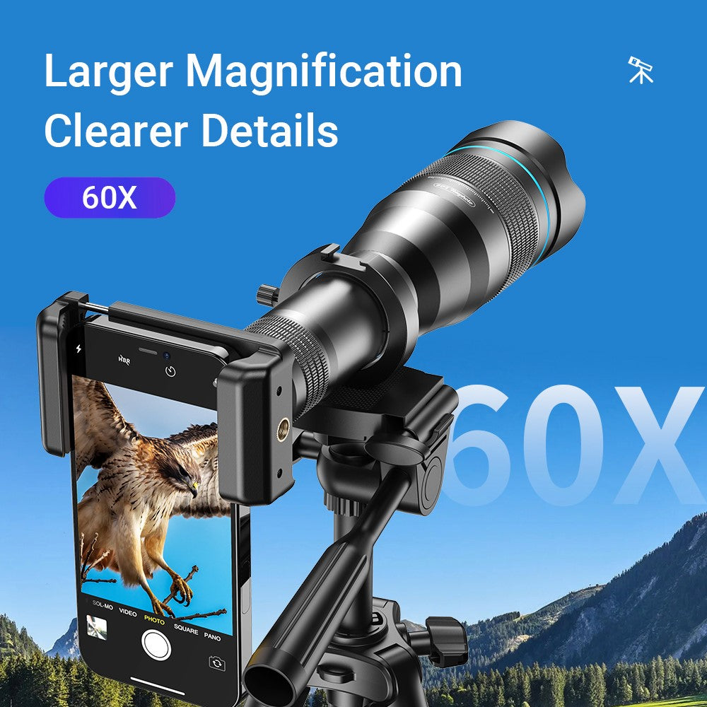APEXEL APL-60XFR50 60X Teleobjektiv – Mit Stativset, HD 50mm Monokular für Smartphones, für Vogelbeobachtung & Konzerte