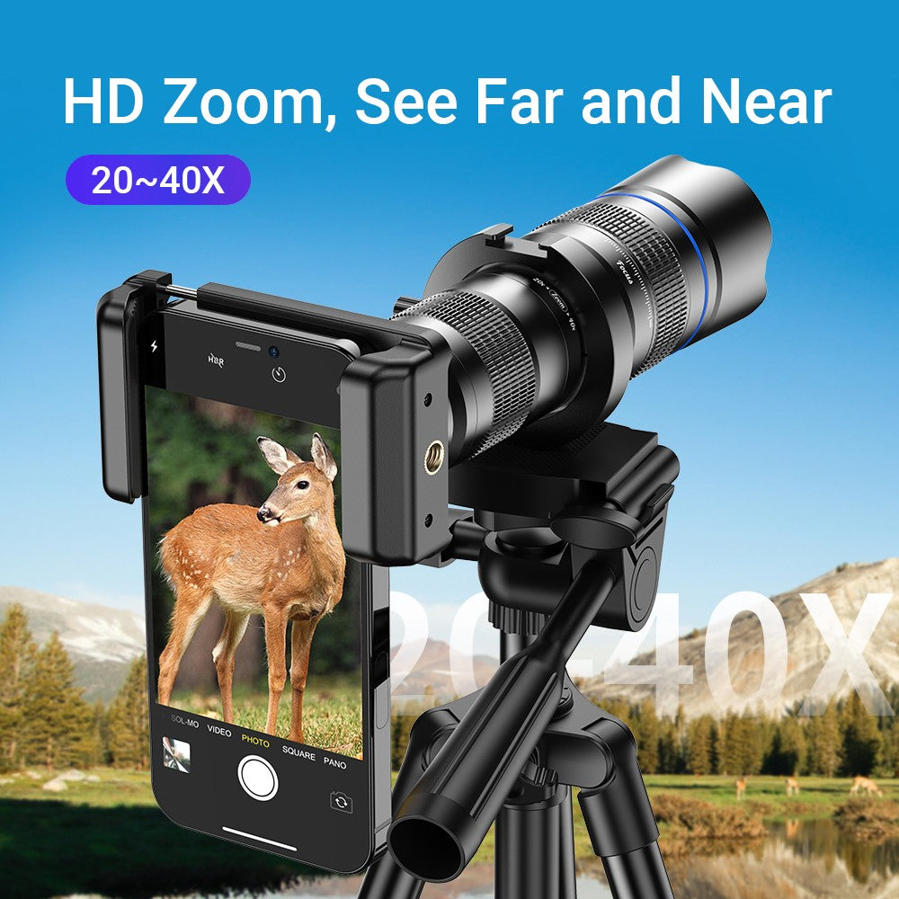 APEXEL APL-20-40XCR50 20-40x Zoom-Teleobjektiv-Stativset – Für Vogelbeobachtung, Konzerte