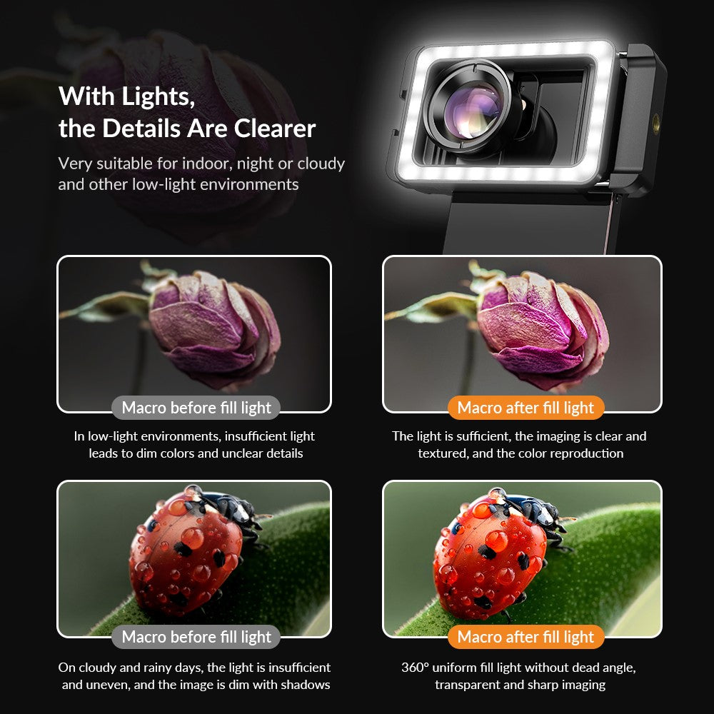 APEXEL APL-FL23 M17-37 LED-Videoleuchte – Mit 1/4-Zoll-Gewindeanschluss, für Smartphones