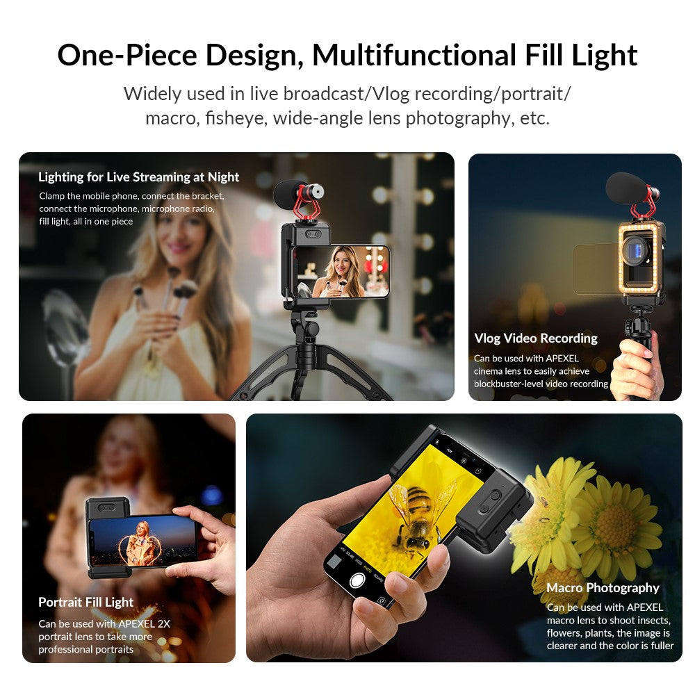 APEXEL APL-FL23 M17-37 LED-Videoleuchte – Mit 1/4-Zoll-Gewindeanschluss, für Smartphones