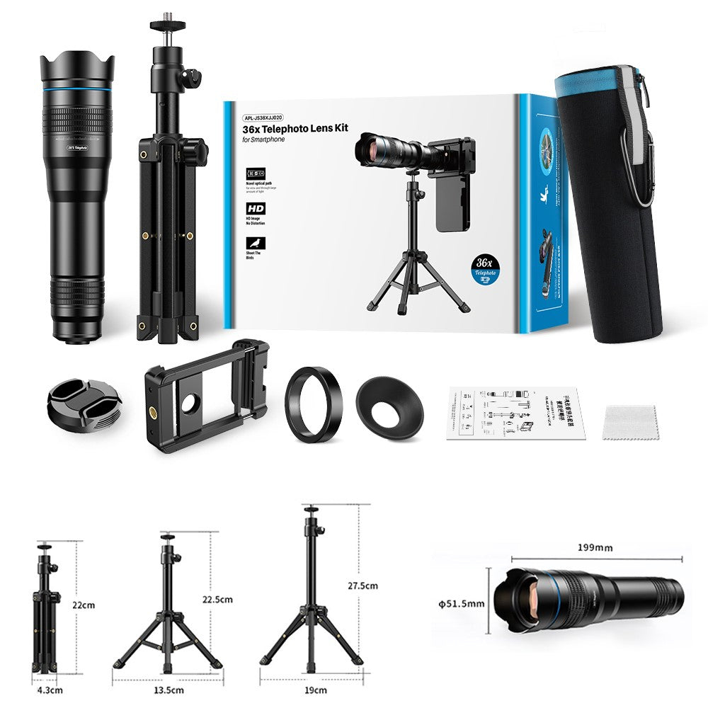 APEXEL 36XJJ020 36X Monokular-Teleobjektiv-Stativ-Set – Universelles Handy-Kamera-Objektiv-Kit für Vogelbeobachtung
