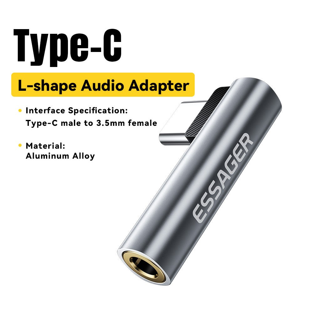 ESSAGER Typ-C Stecker auf 3,5 mm Buchse – L-förmiger Audioadapter, Inline-Steuerungs-Audioadapter