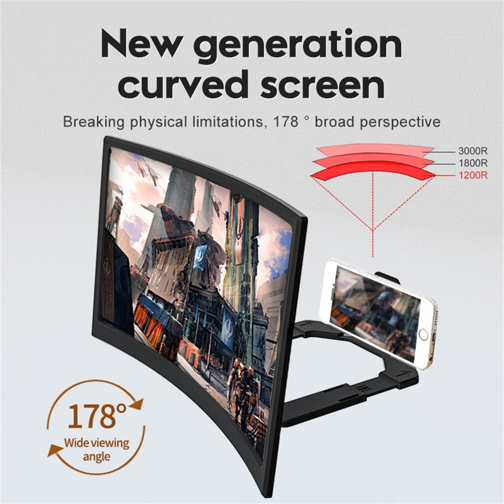 Phone Screen Magnifier 12 Inch Ultra HD Curved Screen Amplifier 3D Magnifying Glass with Lazy Stand