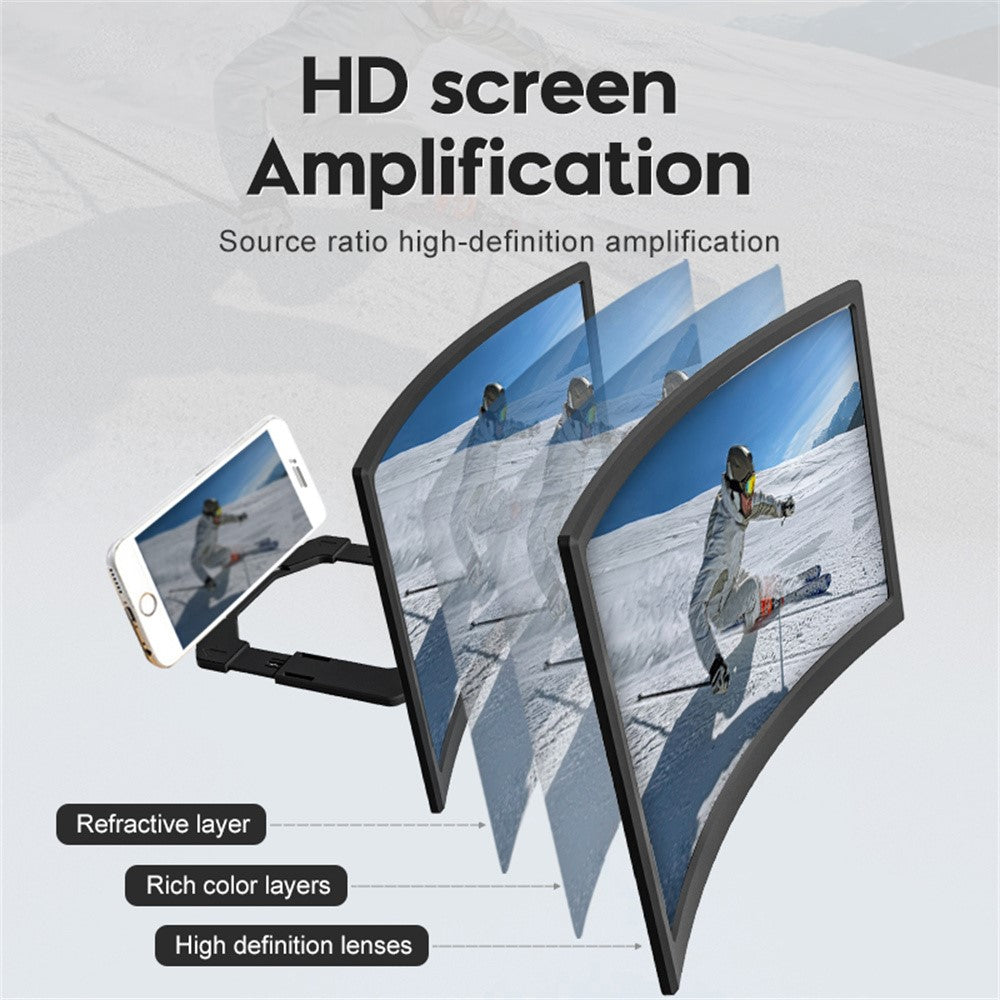 Phone Screen Magnifier 12 Inch Ultra HD Curved Screen Amplifier 3D Magnifying Glass with Lazy Stand