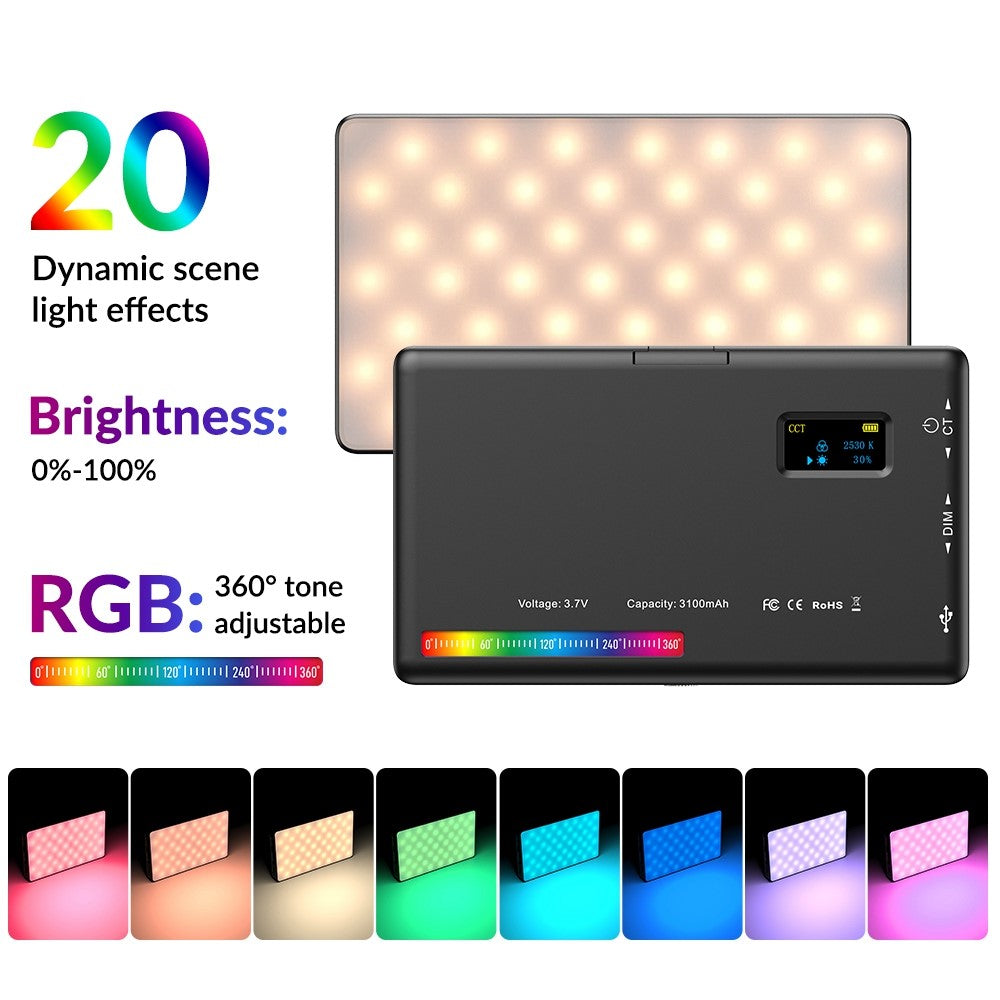 APEXEL APL-FL07 Fotografie RGB Farb-LED-Leuchte – Mit 1/4-Zoll-Schraube Kamerabeleuchtungsset, für Videokonferenzen & Live-Streaming