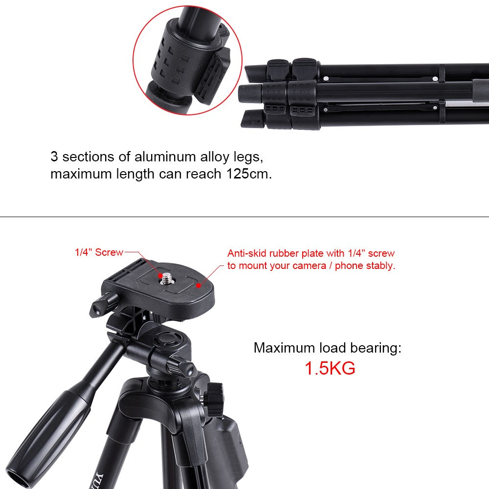 YUNTENG 5208 Stativ – Mit Bluetooth-Fernbedienung, für DSLR- & SLR-Kameras sowie Smartphones