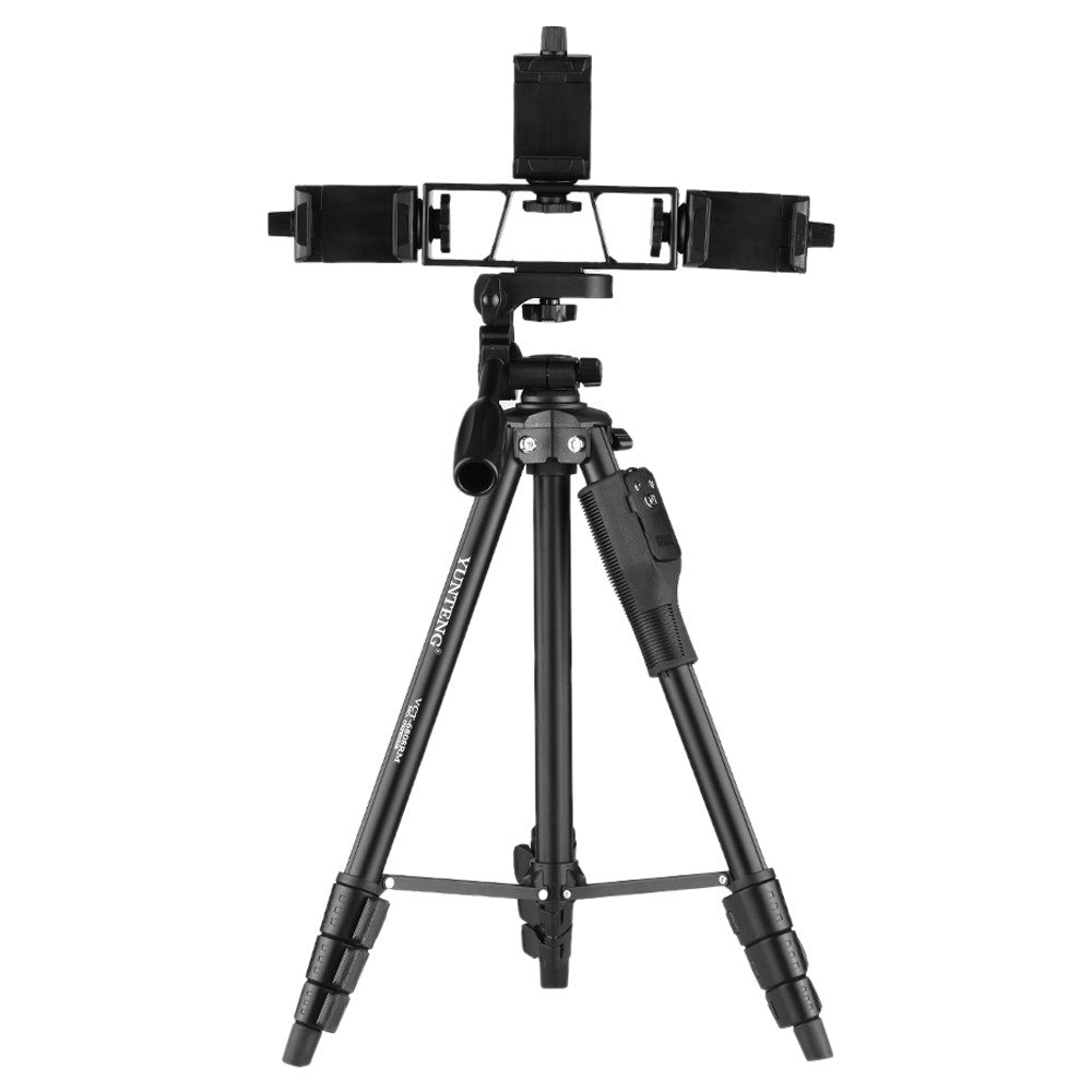 YUNTENG VCT-6808 Multifunktionales Stativ – 4-teilig, verstellbar, mit 3 Handyhalterungen, Kugelgelenk & Fernbedienung, für Handys & Kameras