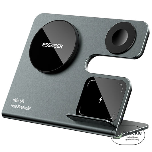 3-in-1 Magnetische Kabellose Ladestation – 15W Schnellladegerät für Smartphone, Kopfhörer & Smartwatch
