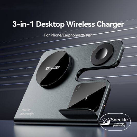 3-in-1 Magnetische Kabellose Ladestation – 15W Schnellladegerät für Smartphone, Kopfhörer & Smartwatch