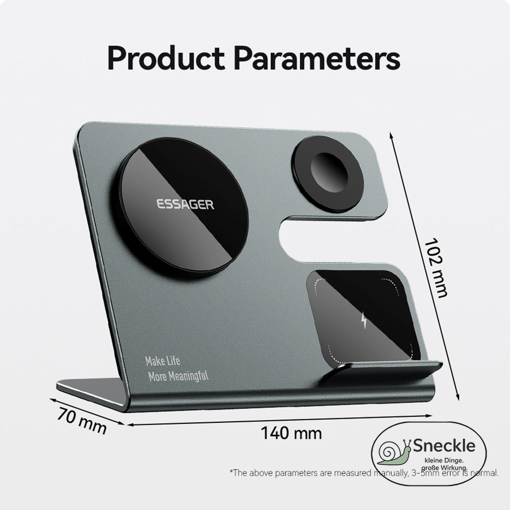 3-in-1 Magnetische Kabellose Ladestation – 15W Schnellladegerät für Smartphone, Kopfhörer & Smartwatch