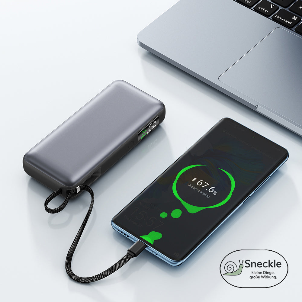 Powerbank 20000mAh mit integriertem USB-C-Kabel – 130W Schnellladefunktion