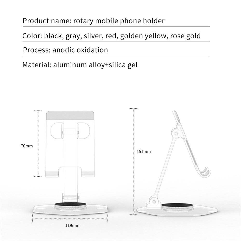 YY-020 360 Degree Rotating Folding Phone Bracket Aluminum Alloy Tablet Stand