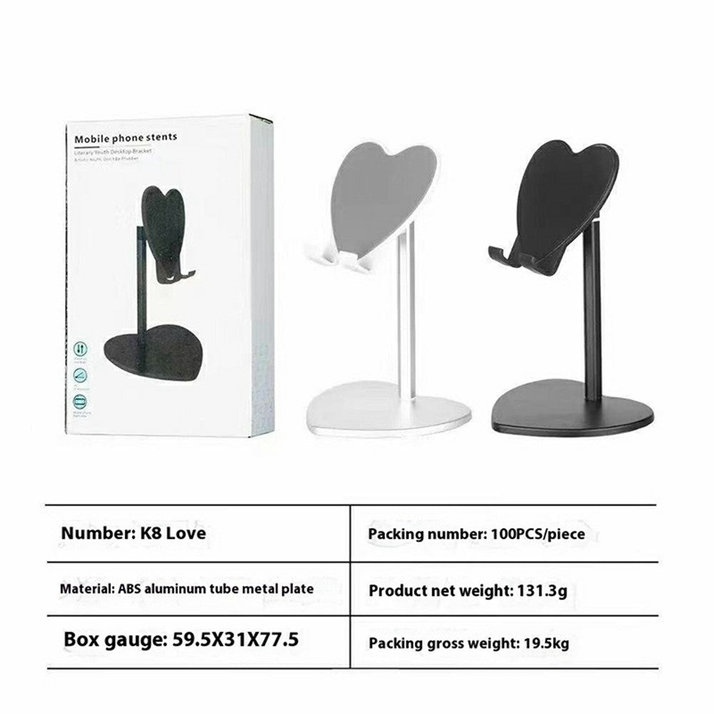 K8 Aluminum Alloy Heart-Shaped Phone Stand Adjustable Angle Foldable Holder for Smartphones / Tablets