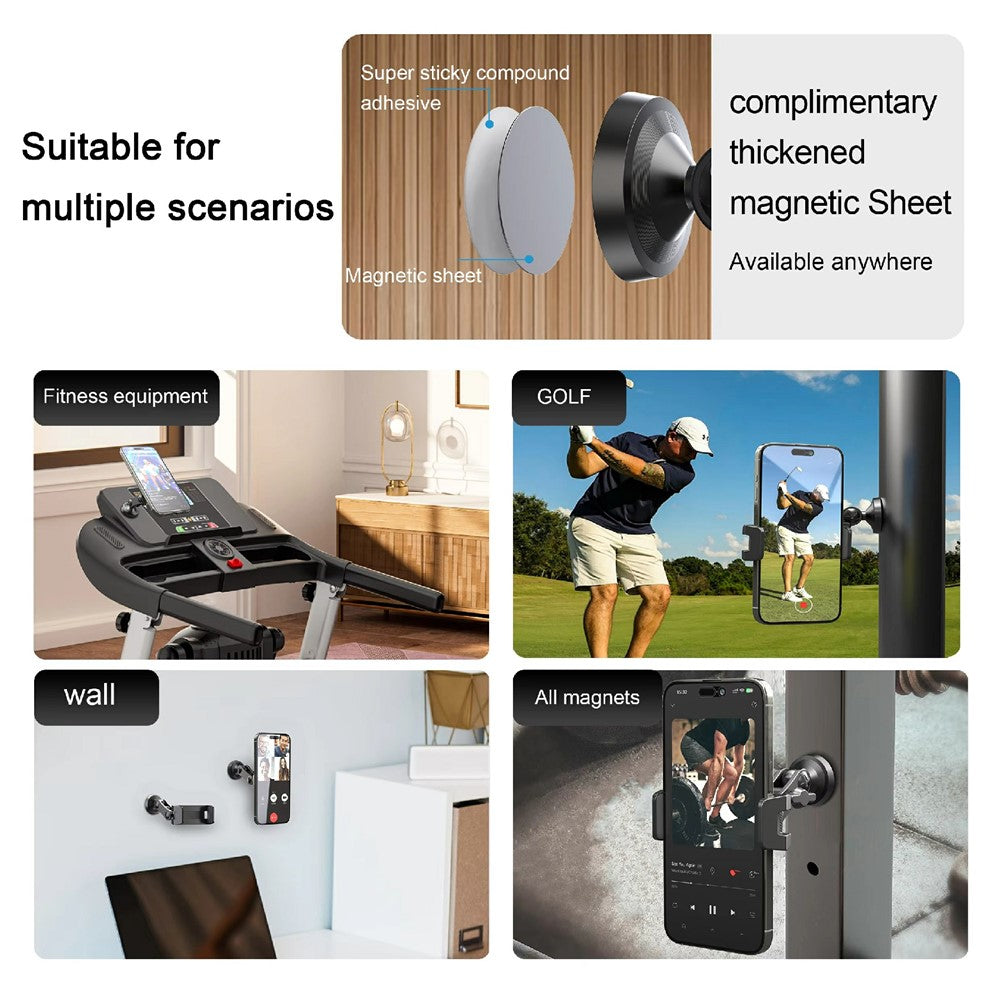 X037 360 Degree Adjustable Cellphone Bracket with Magnetic Base Phone Holder for Gym Equipment