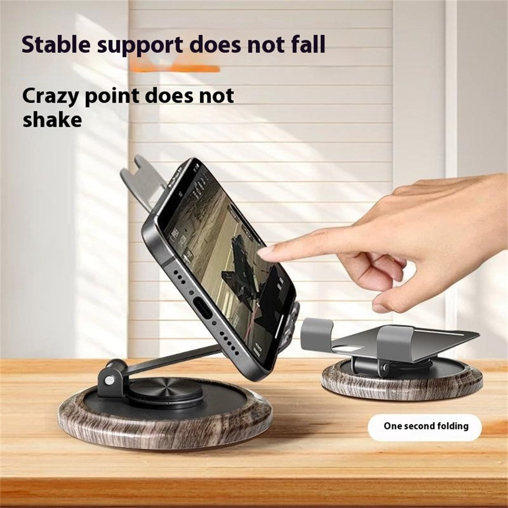 360° Rotating Foldable Phone Stand Desk Holder Wood Grain Base Universal Smartphone Support