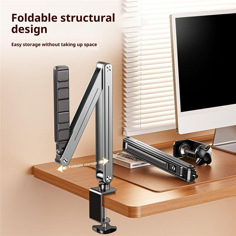 P86 Foldable Tablet Holder Aluminum Alloy 360 Degree Rotation Suspension Arm Mount Tablet Stand for Bed / Desk