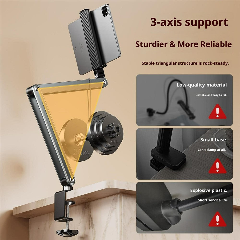 P86 Foldable Tablet Holder Aluminum Alloy 360 Degree Rotation Suspension Arm Mount Tablet Stand for Bed / Desk