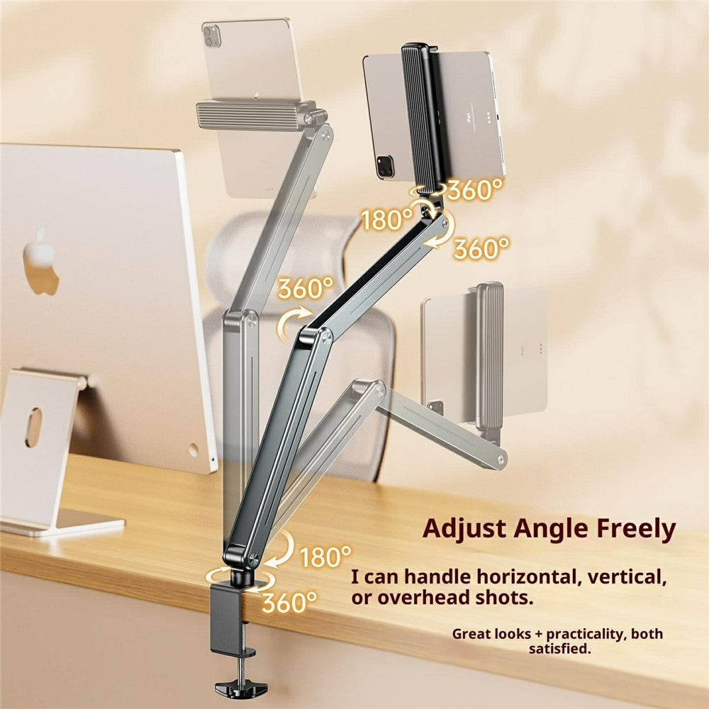 P86 Foldable Tablet Holder Aluminum Alloy 360 Degree Rotation Suspension Arm Mount Tablet Stand for Bed / Desk