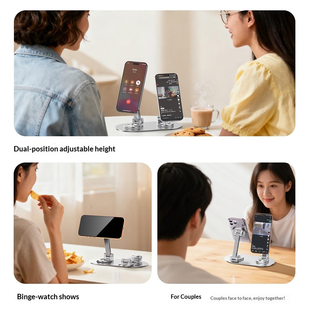CX-3 Dual Head Magnetic Phone Stand 360-Degree Rotatable Aluminum Alloy Holder Adjustable Angle for Live Streaming