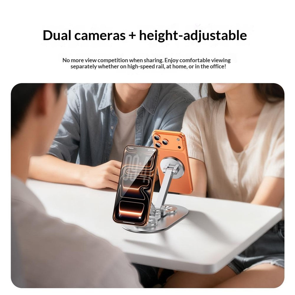CX-3 Dual Head Magnetic Phone Stand 360-Degree Rotatable Aluminum Alloy Holder Adjustable Angle for Live Streaming