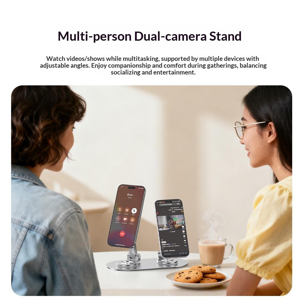 CX-3 Dual Head Magnetic Phone Stand 360-Degree Rotatable Aluminum Alloy Holder Adjustable Angle for Live Streaming