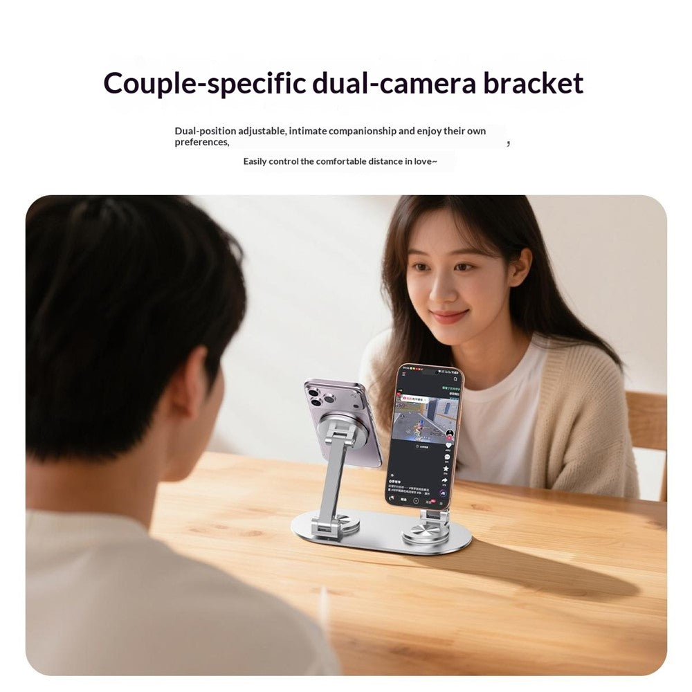 CX-3 Dual Head Magnetic Phone Stand 360-Degree Rotatable Aluminum Alloy Holder Adjustable Angle for Live Streaming