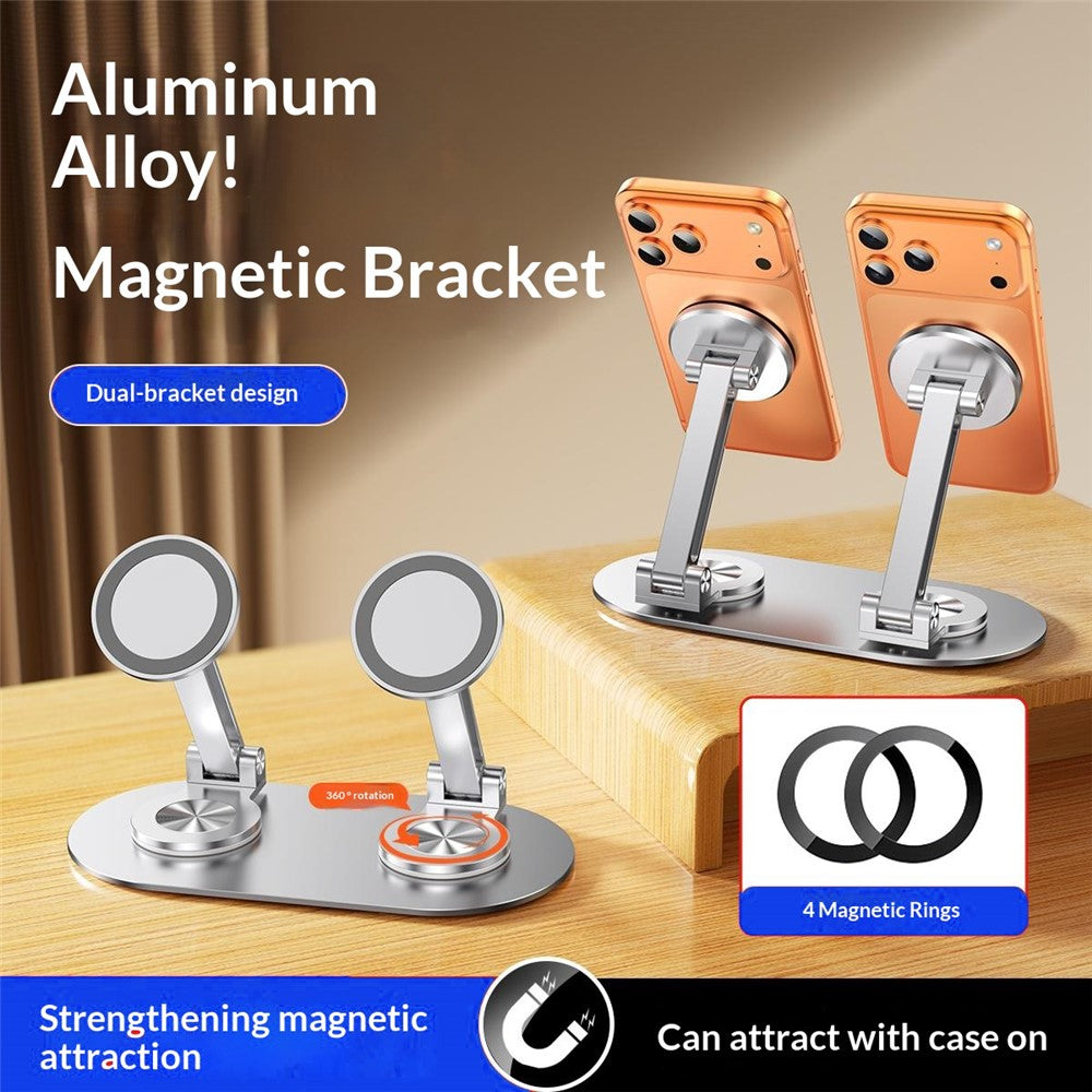 CX-3 Dual Head Magnetic Phone Stand 360-Degree Rotatable Aluminum Alloy Holder Adjustable Angle for Live Streaming