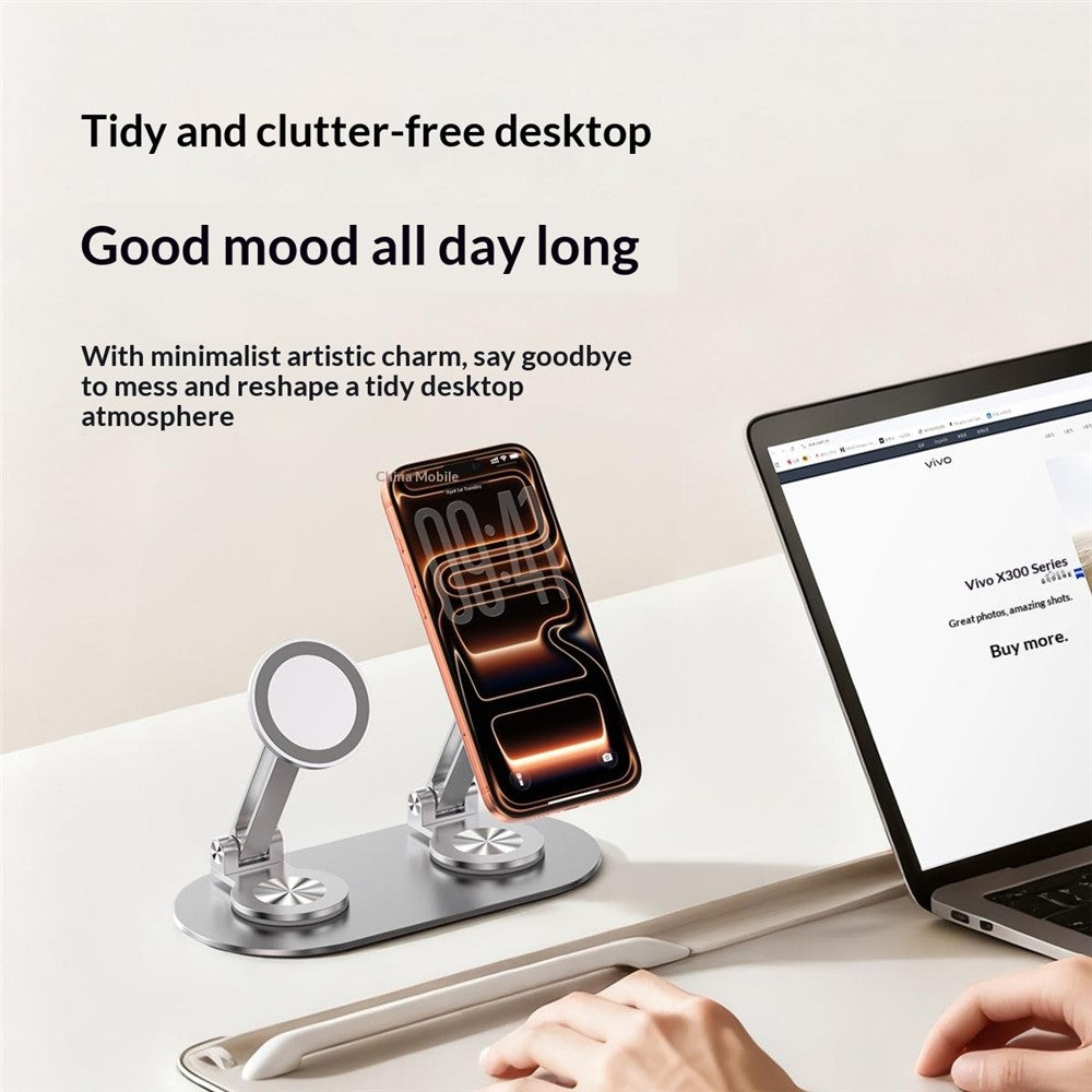 CX-3 Dual Head Magnetic Phone Stand 360-Degree Rotatable Aluminum Alloy Holder Adjustable Angle for Live Streaming