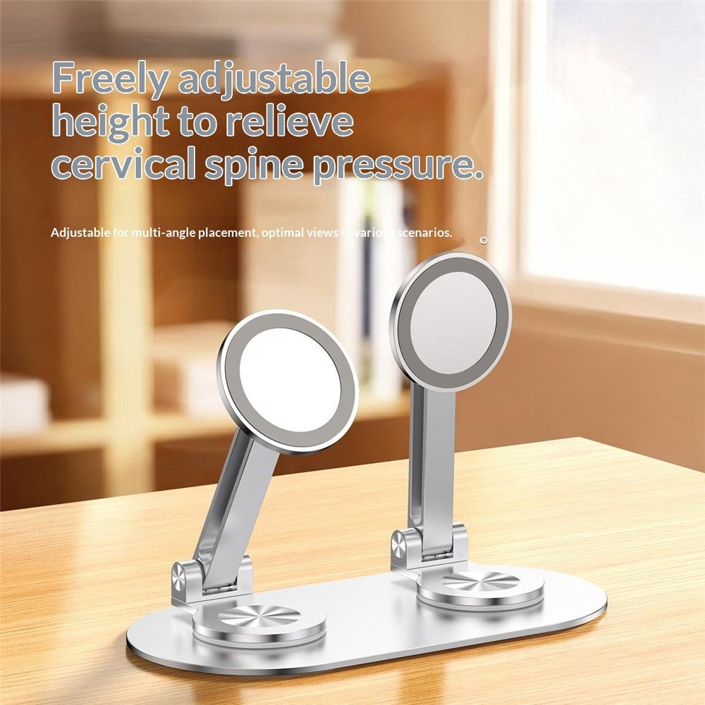 CX-3 Dual Head Magnetic Phone Stand 360-Degree Rotatable Aluminum Alloy Holder Adjustable Angle for Live Streaming