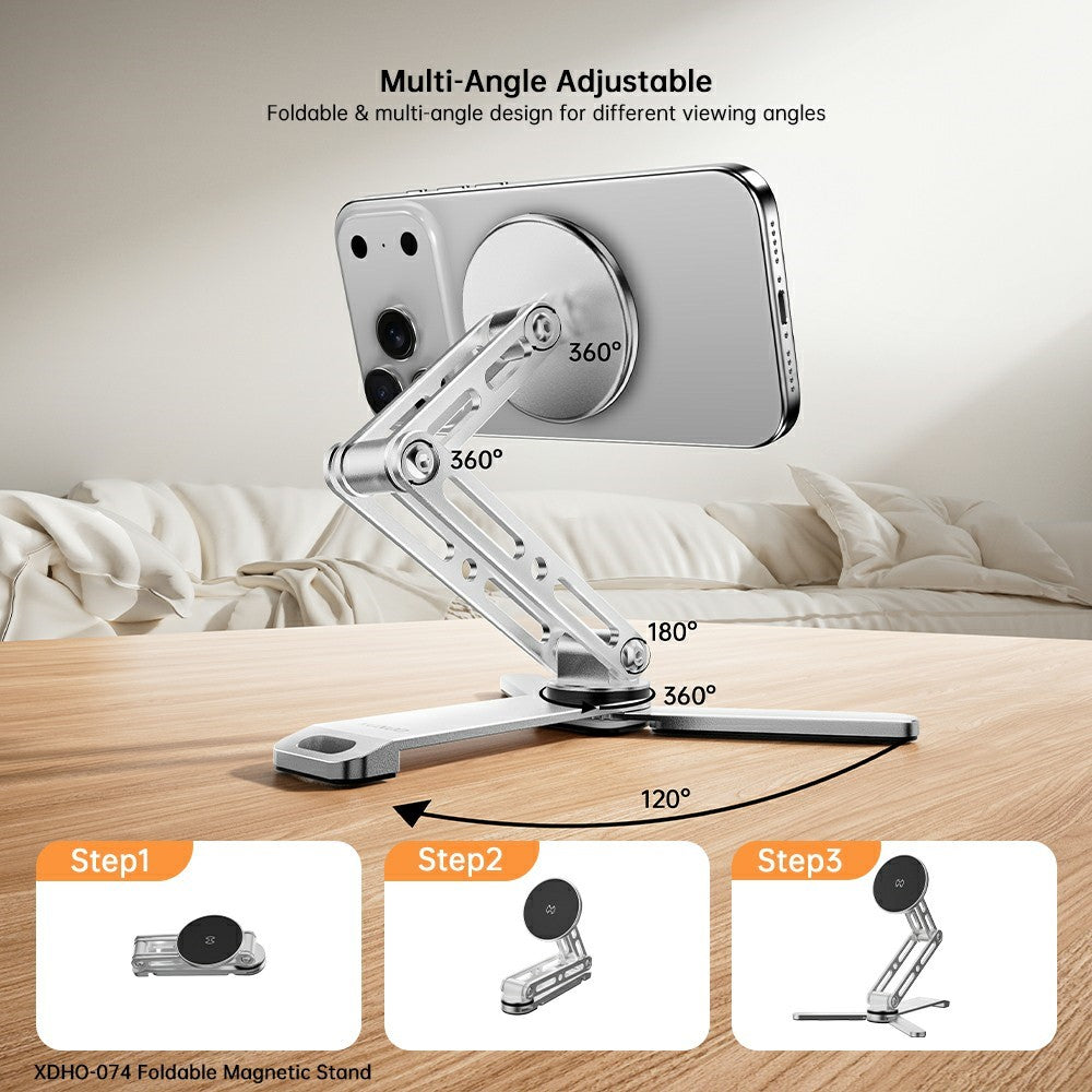 XUNDD XDHO-074 Multi Angle Adjustable Desktop Magnetic Phone Stand Foldable Aluminum Alloy Holder