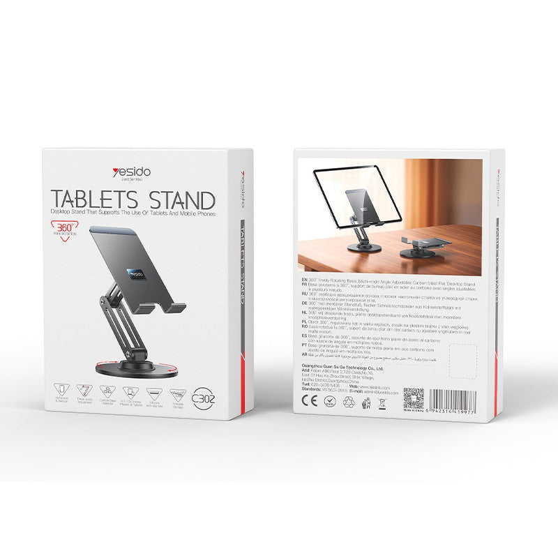 YESIDO C302 Desktop Tablet Stand 360 Degree Rotation 3-Axis Foldable Phone Holder Bracket