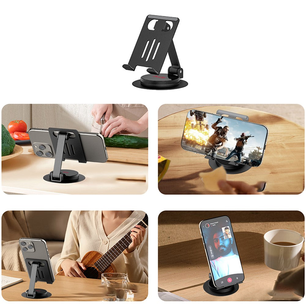 ZUZG Z21 Adjustable Desktop Phone Mount for iPhone 16 / 16 Plus / 16 Pro / 16 Pro Max Carbon Steel Rotary Foldable Phone Tablet Stand Holder