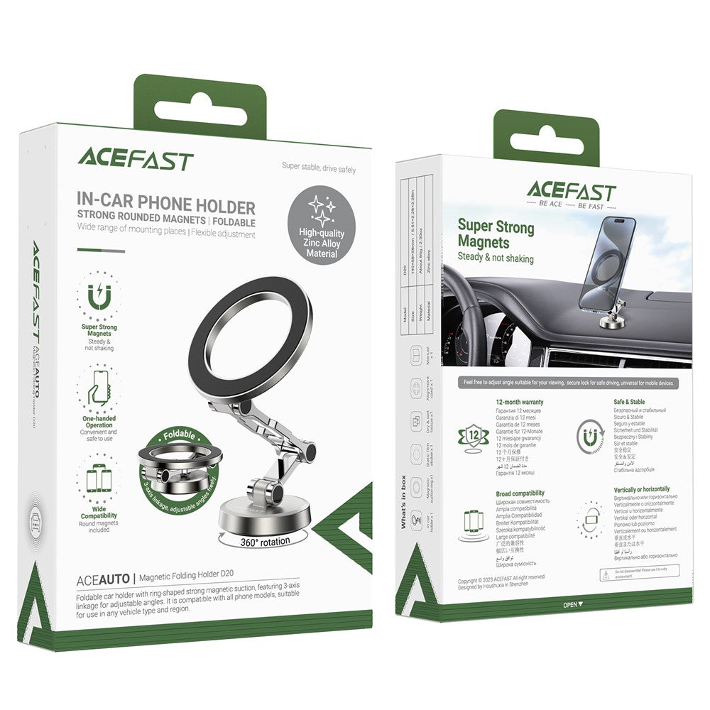 ACEFAST D20 Magnetic Car Dashboard Mount Phone Holder for iPhone 16 / 16 Plus / 16 Pro / 16 Pro Max Zinc Alloy Phone Stand Bracket