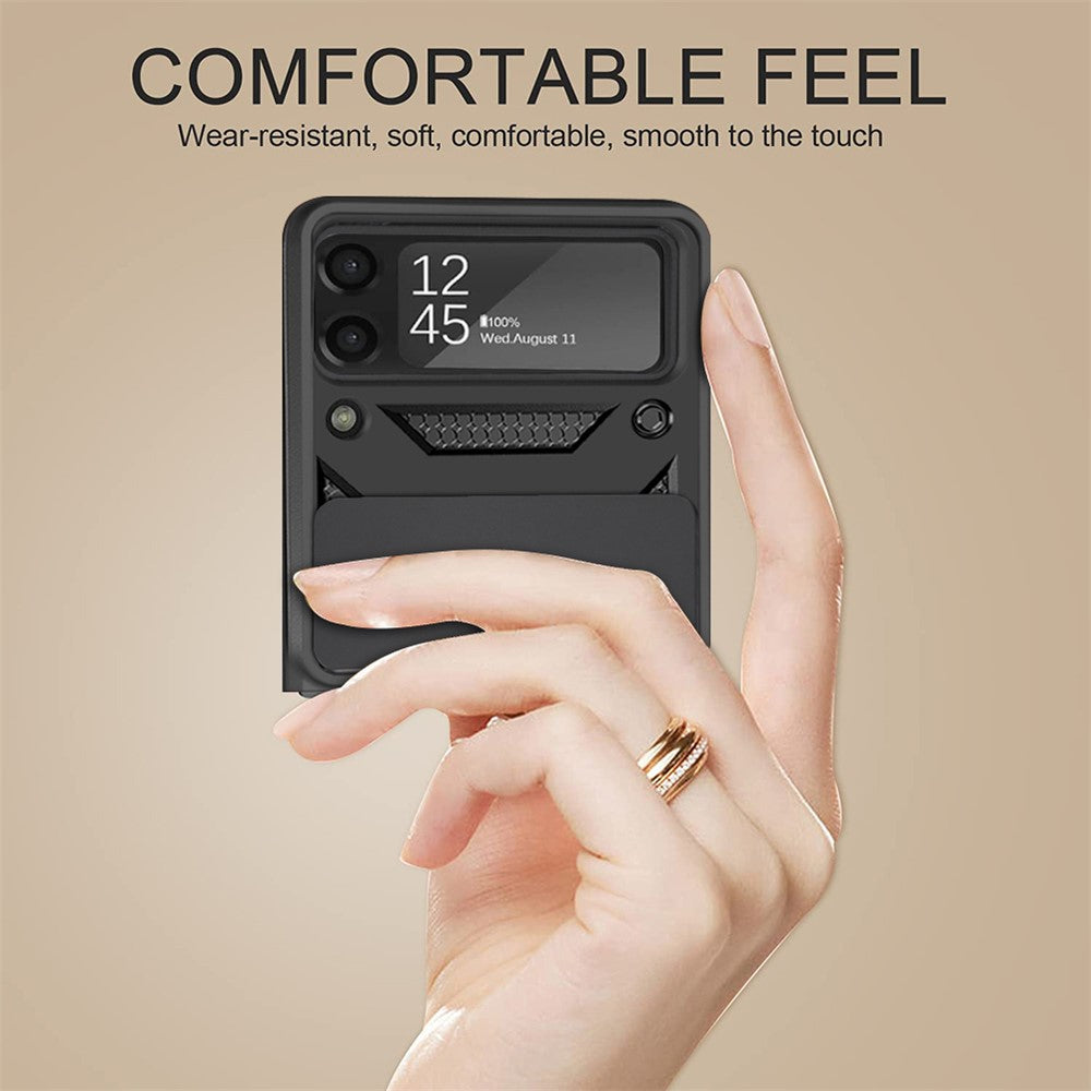 For Samsung Galaxy Z Flip4 5G Anti-wear Phone Shell Slide Camera Protection PC + TPU Ring Kickstand Anti-scratch Phone Cover Case