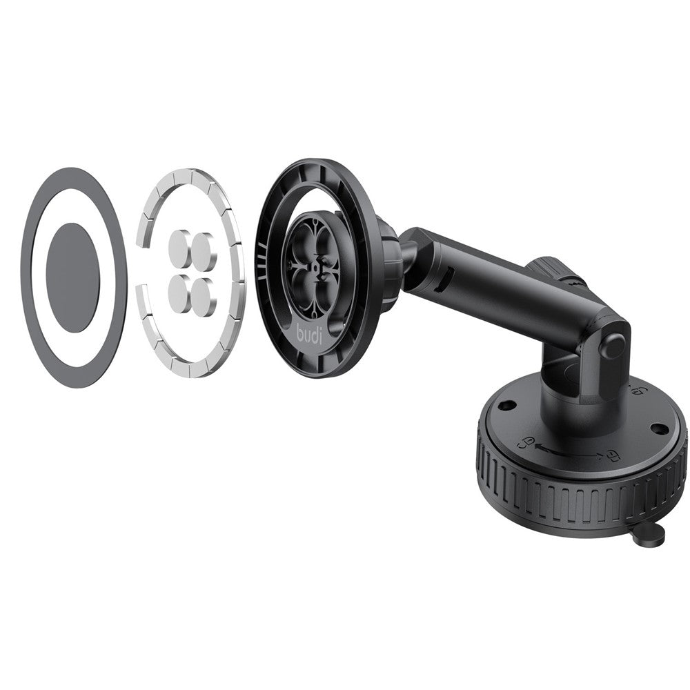 BUDI CM591B Magnetische Auto-Handyhalterung – Verstellbar, 360° drehbar & mit Saugnapfbasis