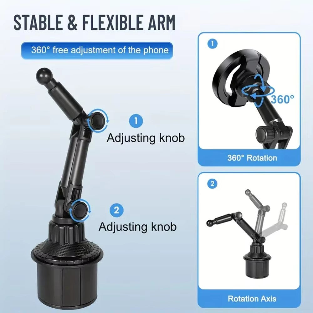 Car Cup Holder Mount 360 Degree Rotatable Magnetic Phone Stand for 4-7 Inch Smartphones