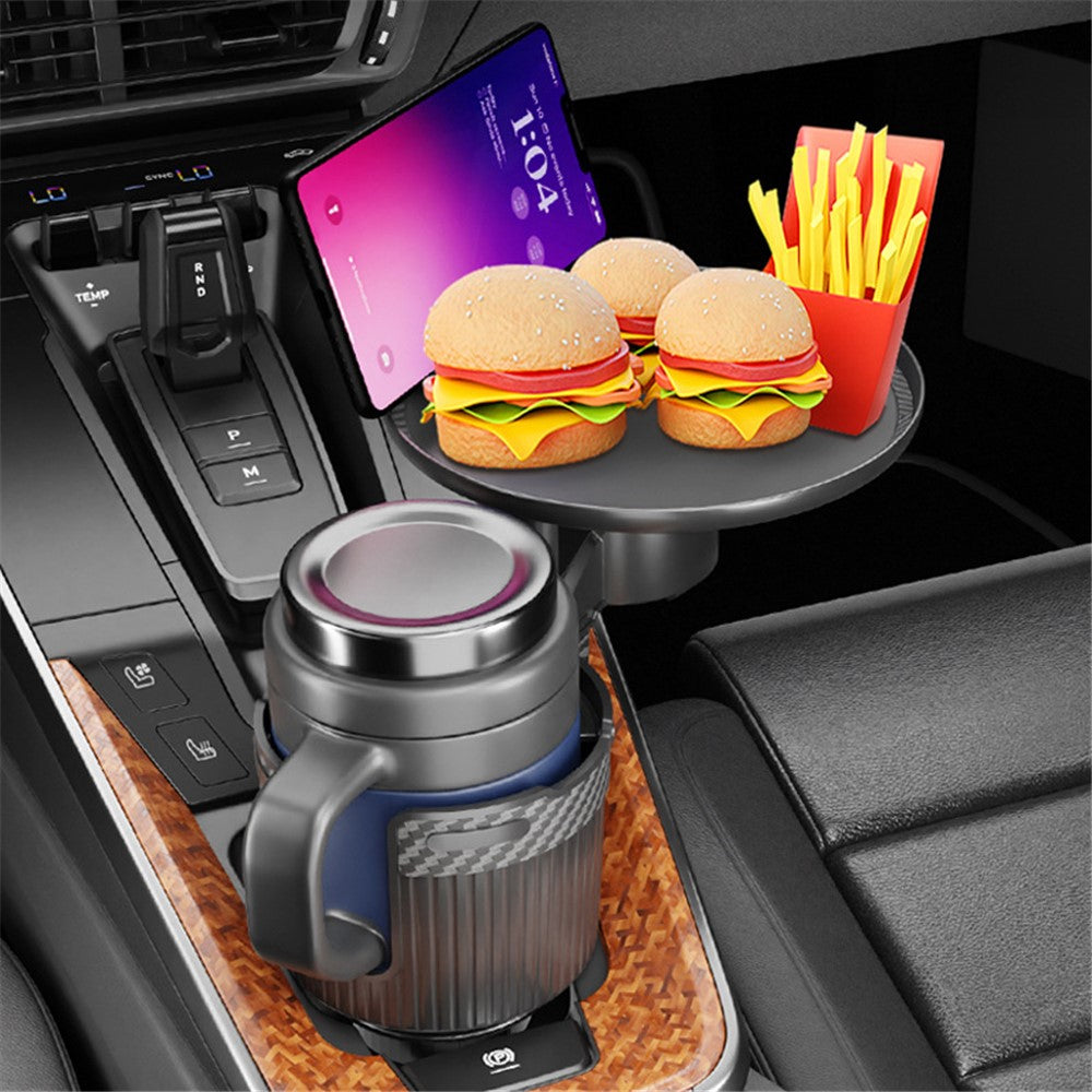 CARFU AC-2393 Rotation ABS Car Cup Holder Food Tray Organizer Expander for Instant Noodles, Snacks