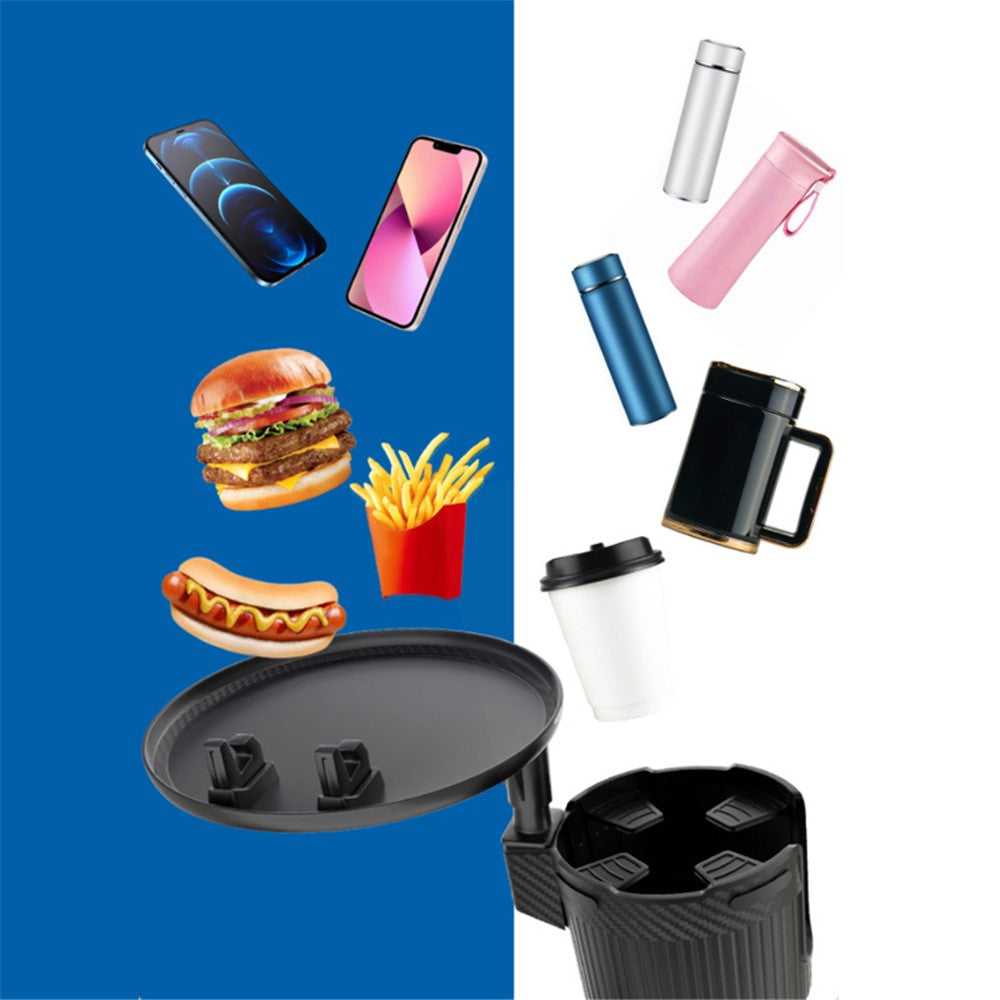 CARFU AC-2393 Rotation ABS Car Cup Holder Food Tray Organizer Expander for Instant Noodles, Snacks