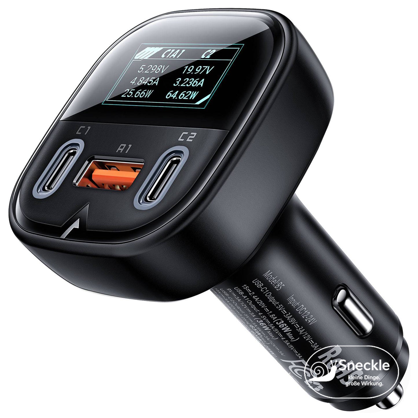Autoladegerät – 101W Schnellladung – 2×USB-C & 1×USB-A – OLED-Display