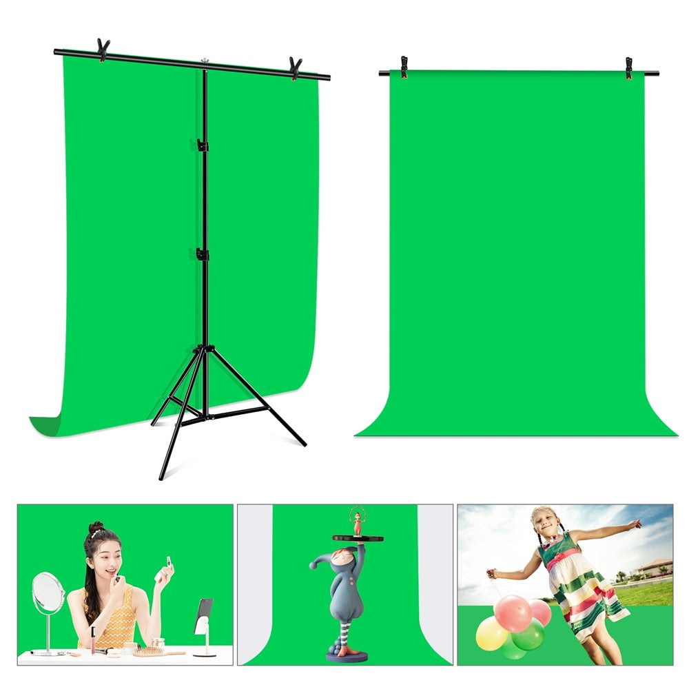 PULUZ PU5204G Green Screen Hintergrund – 1 x 2 m, aus Baumwollmischgewebe, verdickt, mit T-förmigem Stativ & 3 Klemmen, für Fotostudios