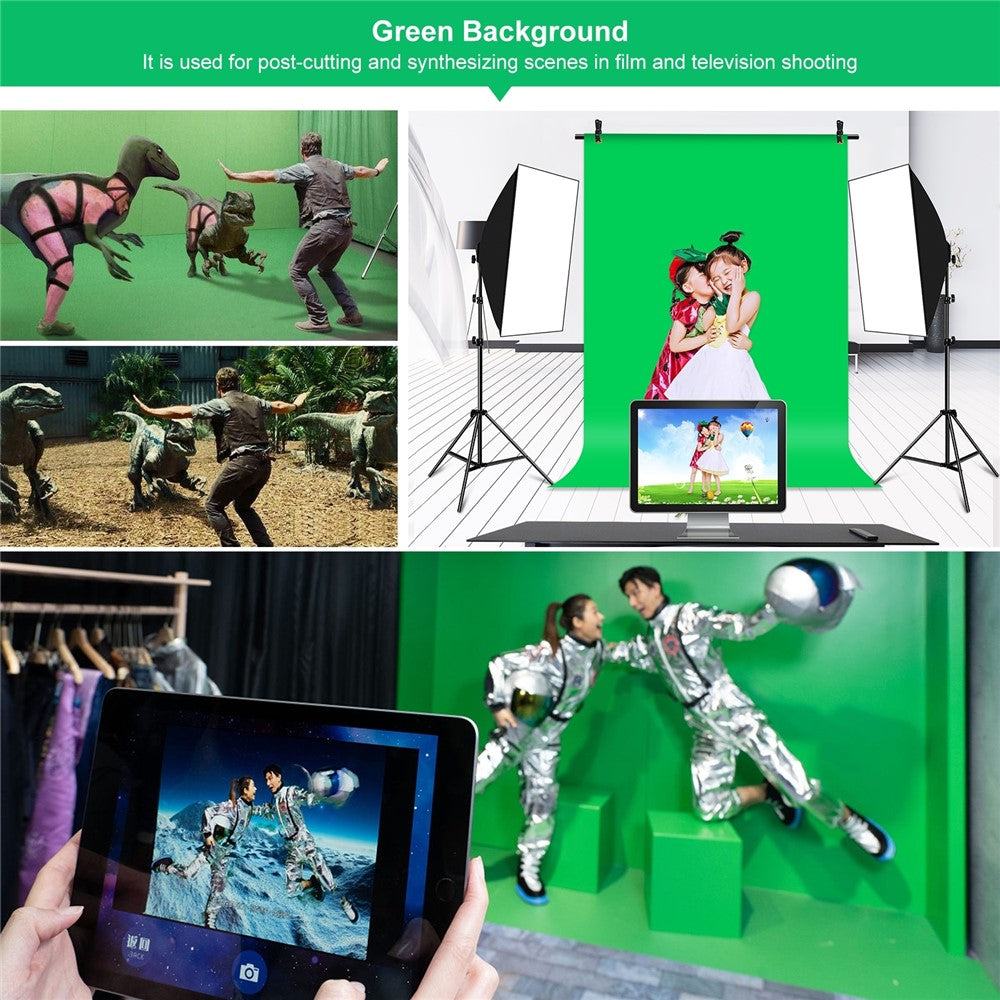 PULUZ PU5204G Green Screen Hintergrund – 1 x 2 m, aus Baumwollmischgewebe, verdickt, mit T-förmigem Stativ & 3 Klemmen, für Fotostudios