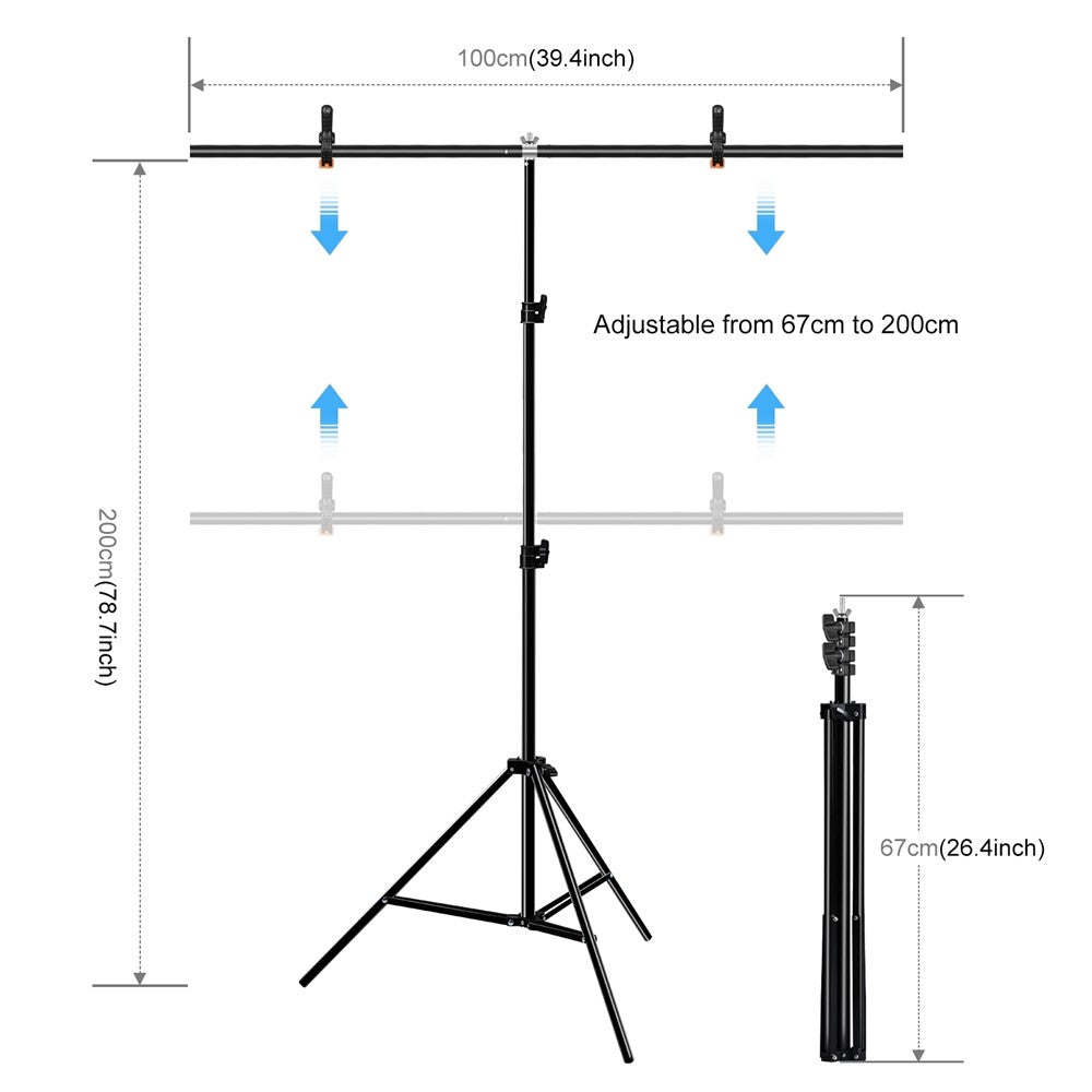PULUZ PU5204G Green Screen Hintergrund – 1 x 2 m, aus Baumwollmischgewebe, verdickt, mit T-förmigem Stativ & 3 Klemmen, für Fotostudios