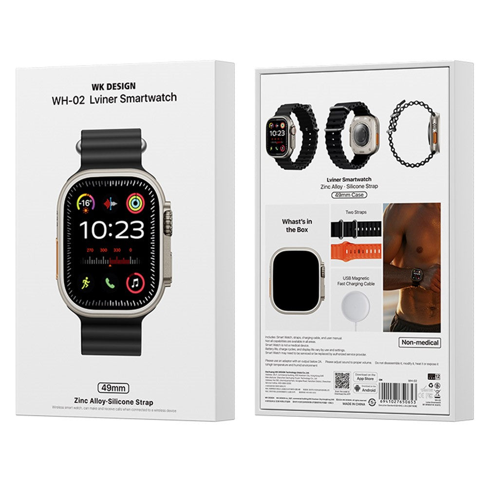 WEKOME WH-02 Lviner Smartwatch – 2,01-Zoll-Display, Gesundheitsüberwachung, Bluetooth-Funktion, Anruffunktion & 2 Armbänder