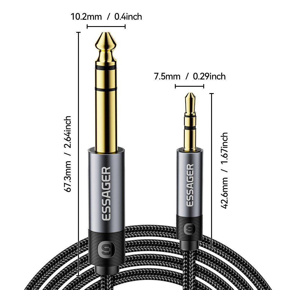 ESSAGER HD-Sound-Kabel – 5 m, geflochten, 3,5-mm-Klinkenstecker auf 6,5-mm-Klinkenstecker, mit vergoldetem Stecker