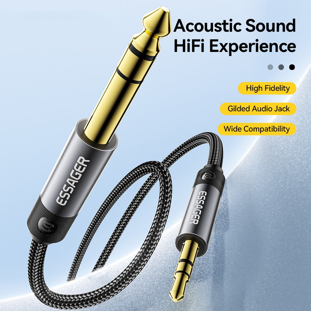 ESSAGER HD-Sound-Kabel – 5 m, geflochten, 3,5-mm-Klinkenstecker auf 6,5-mm-Klinkenstecker, mit vergoldetem Stecker