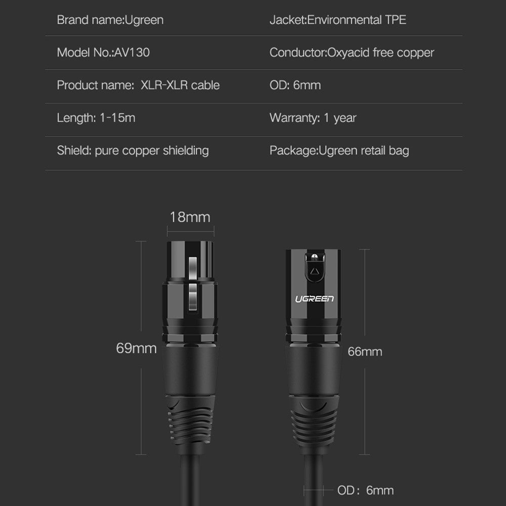 UGREEN 3m XLR-Verlängerungskabel – Für Audiomischverstärker