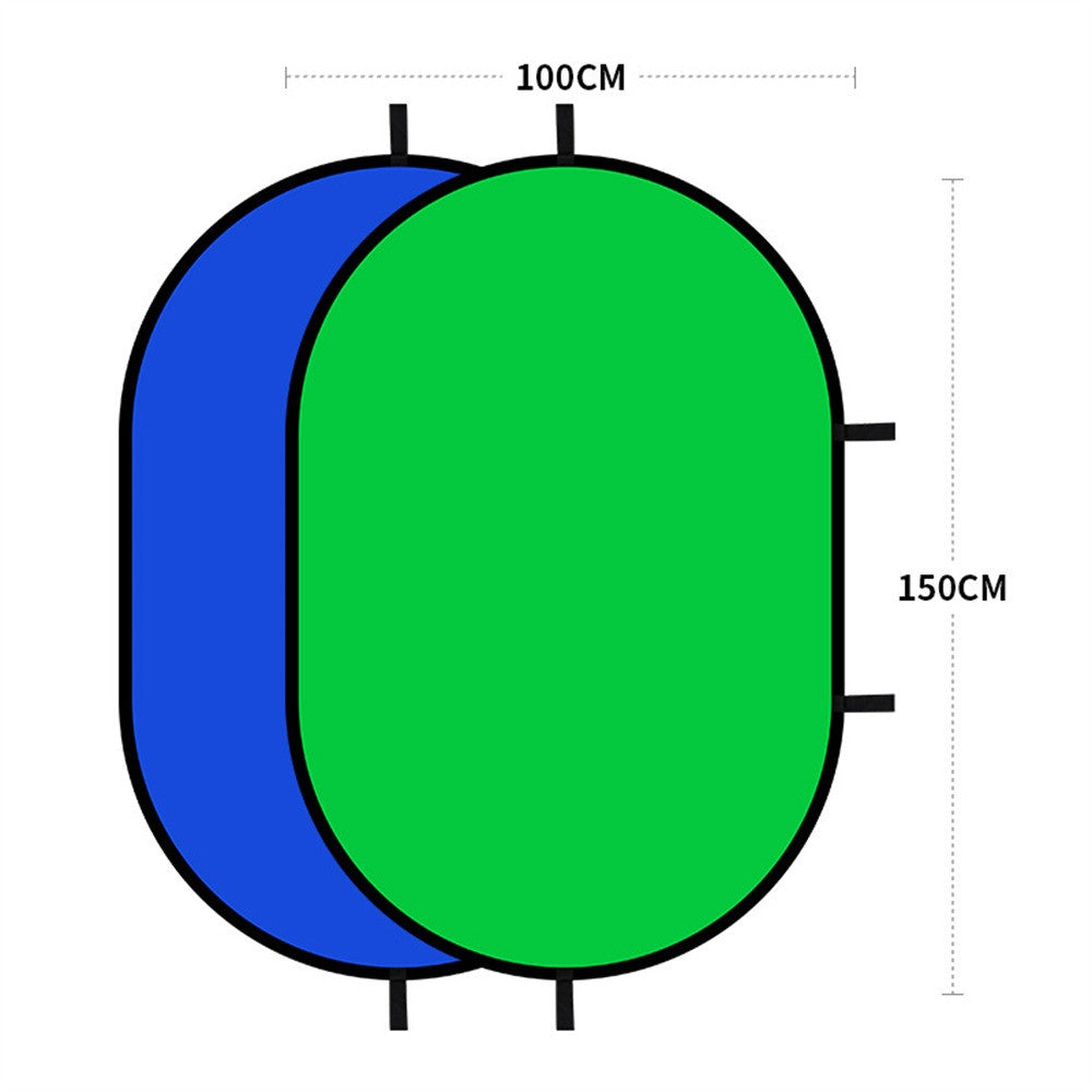 Chroma Key Hintergrund – 100 x 150 cm, Polyester + Metallrahmen, doppelseitig blau & grün, faltbar