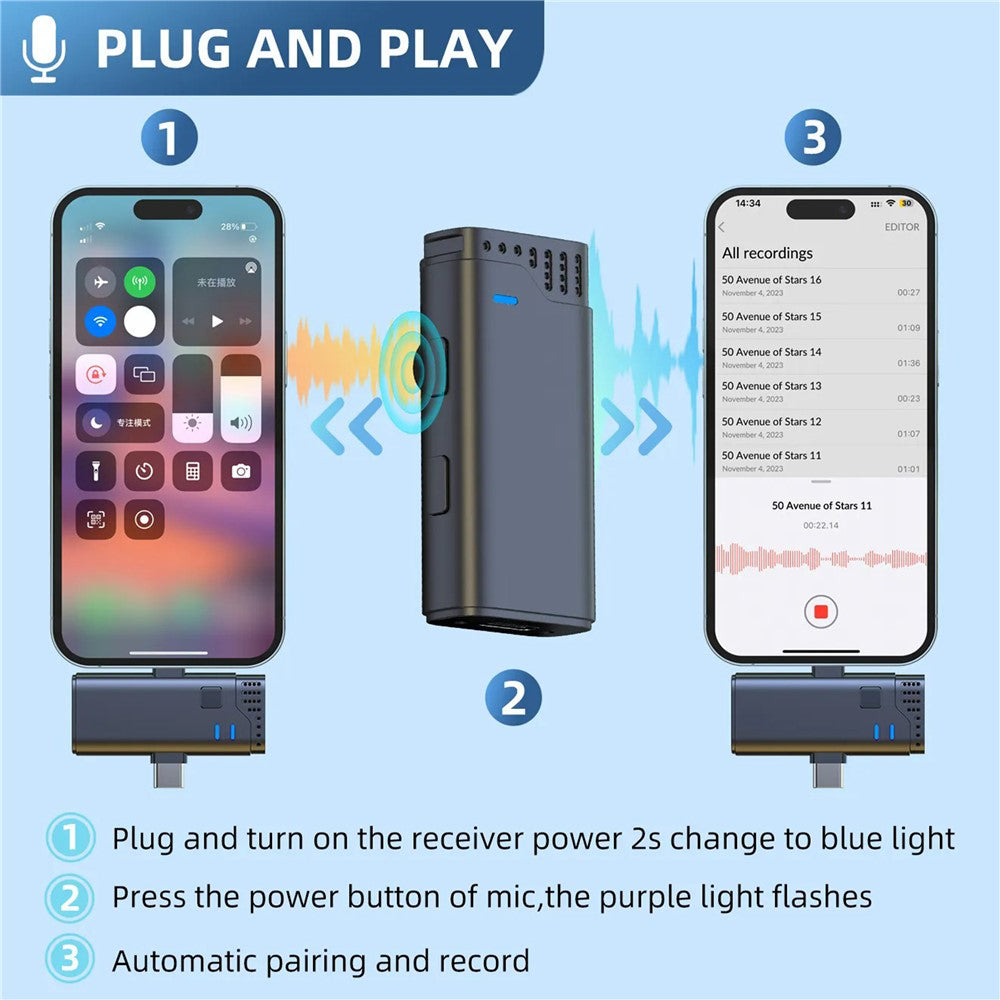 JMARY MW16 Funk-Lavalier-Mikrofon – Plug-and-Play-Funktion, mit 3,5-mm-, USB-C- & IP-3-in-1-Empfänger