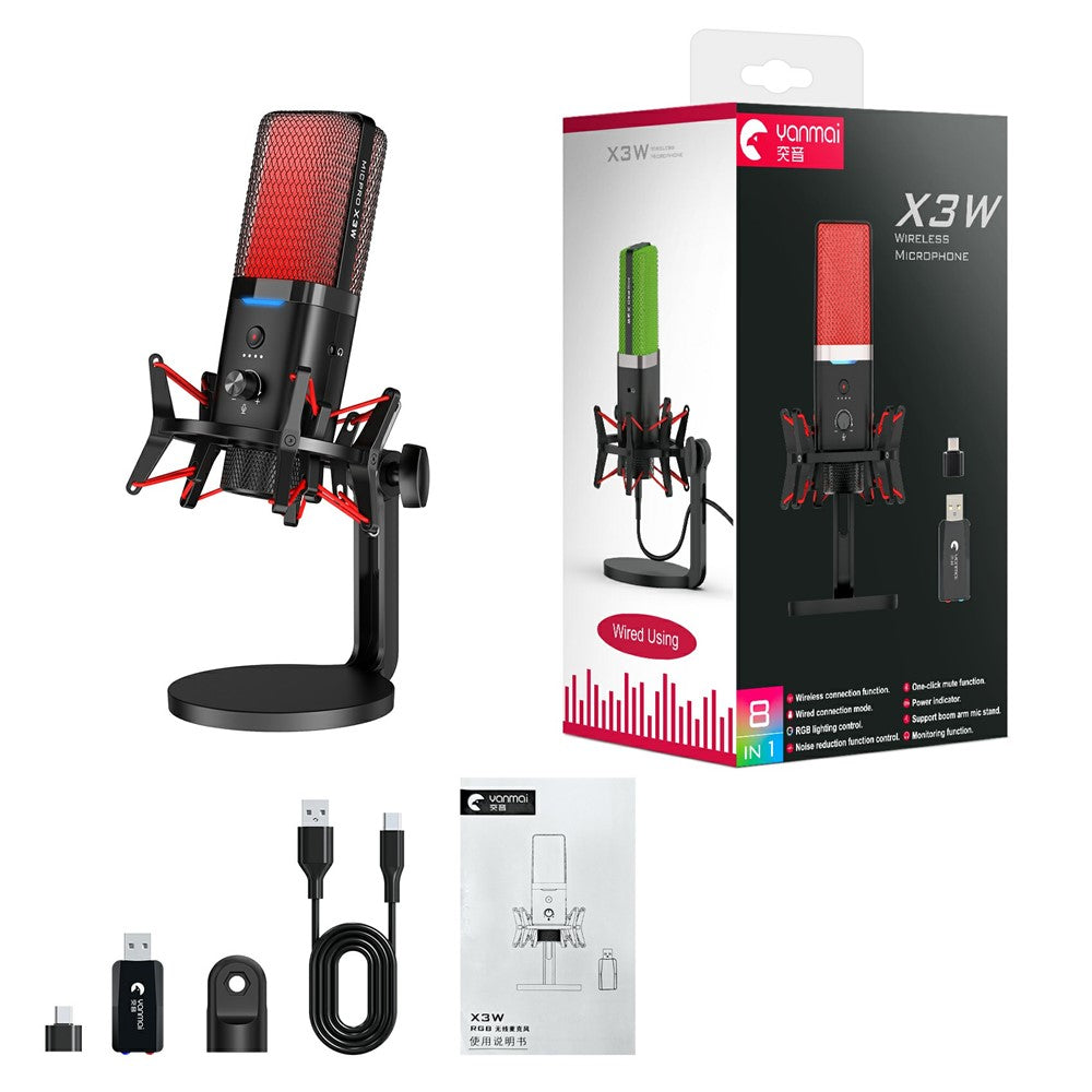 YANMAI X3W Dual-Modus-Mikrofon – kabellos & kabelgebund, mit Rauschunterdrückung, RGB, für Gaming