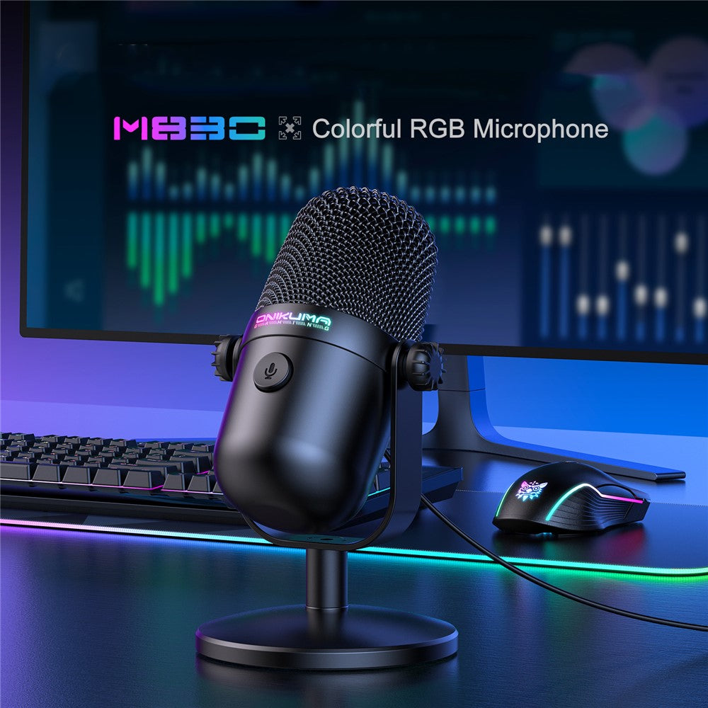 ONIKUMA M830 Kabelgebundenes Kondensatormikrofon – RGB-Licht, Rauschunterdrückung, Gaming Desktop-Mikrofon